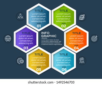 Vector Infographic label design template with icons and 6 options or steps. Vector illustration