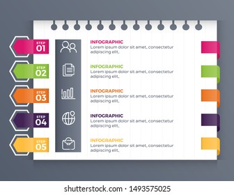 Vector Infographic label design template with icons and 5 options or steps. Vector illustration