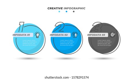 Vector Infographic label design template with marketing icons and 3 options or steps. Vector illustration. Creative design label with circle and number layout.