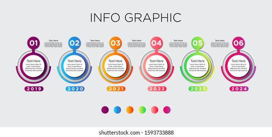 Vector Infographic label design template with 6 options as timeline. 