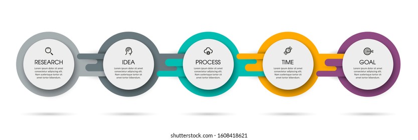 Vector Infographic label design template with icons and 5 options or steps.  Can be used for process diagram, presentations, workflow layout, banner, flow chart, info graph.