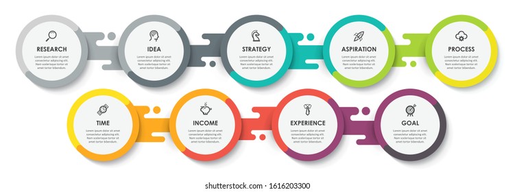 Vector Infographic label design template with icons and 9 options or steps.  Can be used for process diagram, presentations, workflow layout, banner, flow chart, info graph.