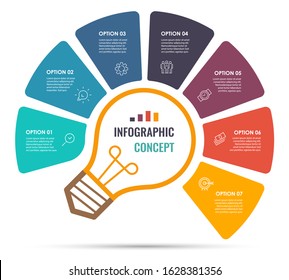 Vector Infographic Label Design Template With Icons And 7 Options Or Steps.  Can Be Used For Process Diagram, Presentations, Workflow Layout, Banner, Flow Chart, Info Graph.