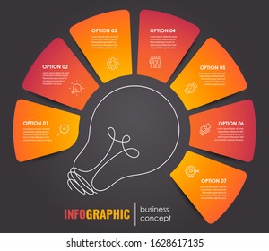 Vector Infographic Label Design Template With Icons And 7 Options Or Steps.  Can Be Used For Process Diagram, Presentations, Workflow Layout, Banner, Flow Chart, Info Graph.