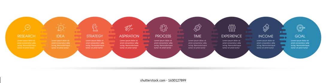 Vector Infographic label design template with icons and 9 options or steps.  Can be used for process diagram, presentations, workflow layout, banner, flow chart, info graph.