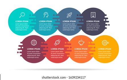 Vector Infographic label design template with icons and 8 options or steps. Can be used for process diagram, presentations, workflow layout, banner, flow chart, info graph.