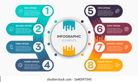 Vector Infographic label design template with icons and 8 options or steps. Can be used for process diagram, presentations, workflow layout, banner, flow chart, info graph.