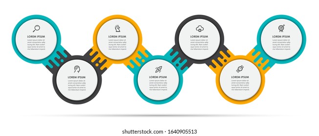 Vector Infographic label design template with icons and 7 options or steps. Can be used for process diagram, presentations, workflow layout, banner, flow chart, info graph.