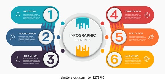 Vector Infographic label design template with icons and 6 options or steps. Can be used for process diagram, presentations, workflow layout, banner, flow chart, info graph.