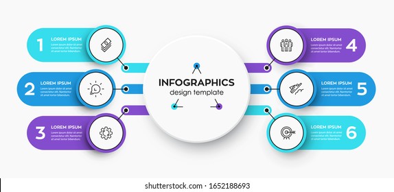 Vector Infographic label design template with icons and 6 options or steps. Can be used for process diagram, presentations, workflow layout, banner, flow chart, info graph.