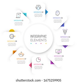 Vector Infographic label design template with icons and 8 options or steps.  Can be used for process diagram, presentations, workflow layout, banner, flow chart, info graph.