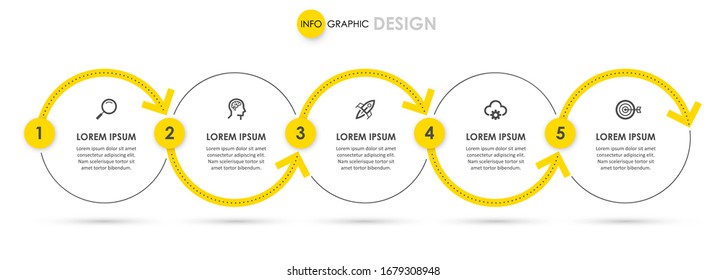 Vector Infographic label design template with icons and 5 options or steps.  Can be used for process diagram, presentations, workflow layout, banner, flow chart, info graph.