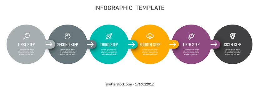 Vector Infographic label design template with icons and 6 options or steps.  Can be used for process diagram, presentations, workflow layout, banner, flow chart, info graph