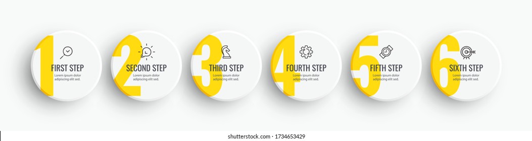 Vector Infographic label design template with icons and 6 options or steps.  Can be used for process diagram, presentations, workflow layout, banner, flow chart, info graph