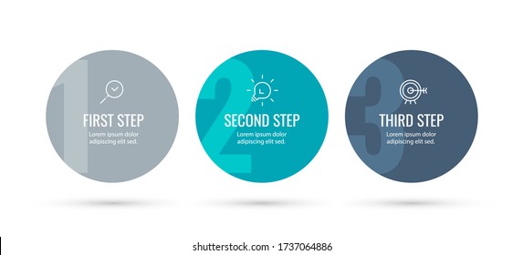 Plantilla de diseño de etiquetas de vectores Infografía con iconos y 3 opciones o pasos.  Se puede utilizar para el diagrama de procesos, presentaciones, diseño de flujo de trabajo, banner, diagrama de flujo, gráfico de información