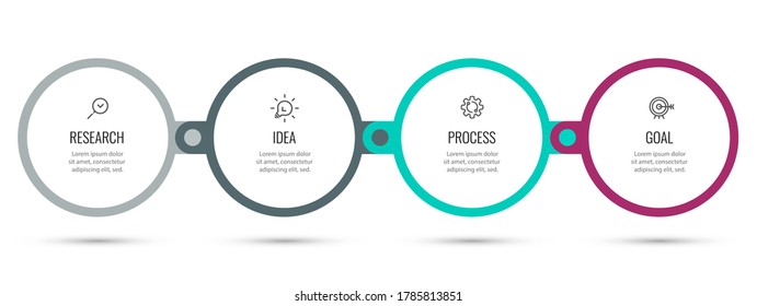 Plantilla de diseño de etiquetas de vectores Infográficos con iconos y 4 opciones o pasos. Se puede utilizar para el diagrama de procesos, presentaciones, diseño de flujo de trabajo, banner, diagrama de flujo, gráfico de información.