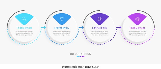 Plantilla de diseño de etiquetas de vectores Infográficos con iconos y 4 opciones o pasos. Se puede utilizar para el diagrama de procesos, presentaciones, diseño de flujo de trabajo, banner, diagrama de flujo, gráfico de información.