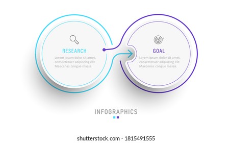 Plantilla de diseño de etiquetas de vectores Infografía con iconos y 2 opciones o pasos. Se puede utilizar para el diagrama de procesos, presentaciones, diseño de flujo de trabajo, banner, diagrama de flujo, gráfico de información.