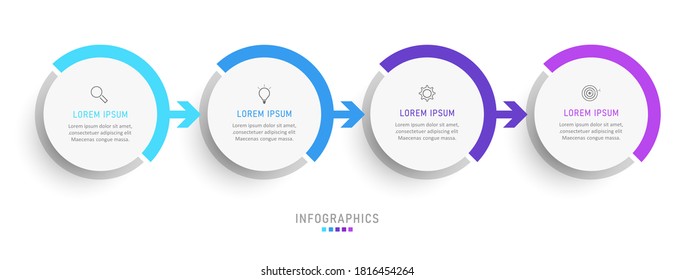 Plantilla de diseño de etiquetas de vectores Infográficos con iconos y 4 opciones o pasos. Se puede utilizar para el diagrama de procesos, presentaciones, diseño de flujo de trabajo, banner, diagrama de flujo, gráfico de información.