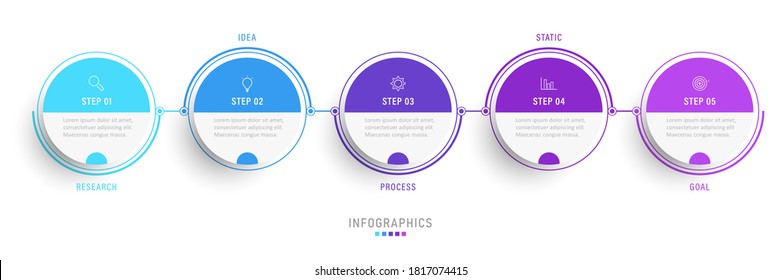 Plantilla de diseño de etiquetas de vectores Infográficos con iconos y 5 opciones o pasos. Se puede utilizar para el diagrama de procesos, presentaciones, diseño de flujo de trabajo, banner, diagrama de flujo, gráfico de información.