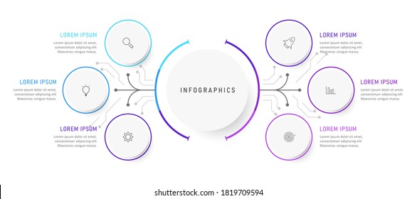 Vector Infographic label design template with icons and 6 options or steps. Can be used for process diagram, presentations, workflow layout, banner, flow chart, info graph.