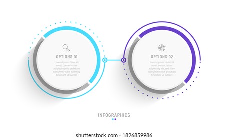 Plantilla de diseño de etiquetas de vectores Infografía con iconos y 2 opciones o pasos. Se puede utilizar para el diagrama de procesos, presentaciones, diseño de flujo de trabajo, banner, diagrama de flujo, gráfico de información.