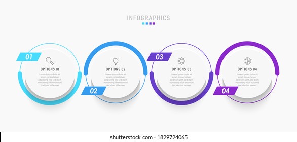 Vector Infographic Label Design Template With Icons And 4 Options Or Steps. Can Be Used For Process Diagram, Presentations, Workflow Layout, Banner, Flow Chart, Info Graph.