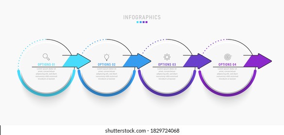 Plantilla de diseño de etiquetas de vectores Infográficos con iconos y 4 opciones o pasos. Se puede utilizar para el diagrama de procesos, presentaciones, diseño de flujo de trabajo, banner, diagrama de flujo, gráfico de información.