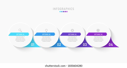 Plantilla de diseño de etiquetas de vectores Infográficos con iconos y 4 opciones o pasos. Se puede utilizar para el diagrama de procesos, presentaciones, diseño de flujo de trabajo, banner, diagrama de flujo, gráfico de información.