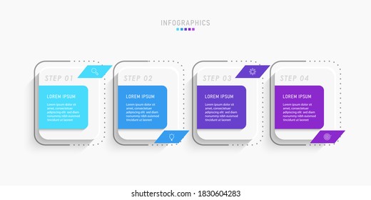 Design-Vorlage für Vektorgrafiken mit Symbolen und 4 Optionen oder Schritten. Kann für Prozessdiagramm, Präsentationen, Workflow-Layout, Banner, Flussdiagramm, Infografik verwendet werden.