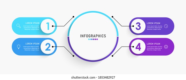 Plantilla de diseño de etiquetas de vectores Infográficos con iconos y 4 opciones o pasos. Se puede utilizar para el diagrama de procesos, presentaciones, diseño de flujo de trabajo, banner, diagrama de flujo, gráfico de información.