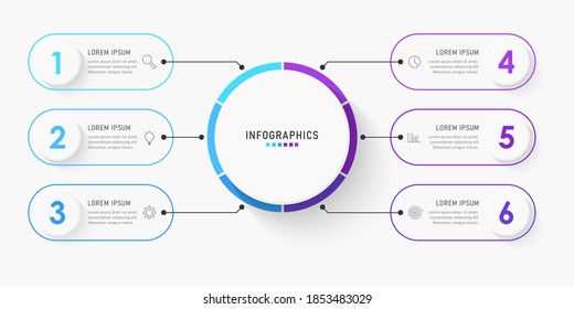 Vector Infographic label design template with icons and 6 options or steps. Can be used for process diagram, presentations, workflow layout, banner, flow chart, info graph.