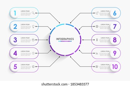 Vector Infographic label design template with icons and 10 options or steps. Can be used for process diagram, presentations, workflow layout, banner, flow chart, info graph.