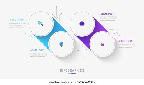 Plantilla de diseño de etiquetas de vectores Infográficos con iconos y 4 opciones o pasos. Se puede utilizar para el diagrama de procesos, presentaciones, diseño de flujo de trabajo, banner, diagrama de flujo, gráfico de información.