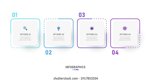 Plantilla de diseño de etiquetas de vectores Infográficos con iconos y 4 opciones o pasos. Se puede utilizar para el diagrama de procesos, presentaciones, diseño de flujo de trabajo, banner, diagrama de flujo, gráfico de información.