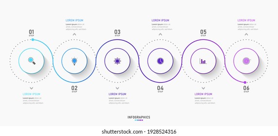 Vector Infographic Label Design Template With Icons And 6 Options Or Steps. Can Be Used For Process Diagram, Presentations, Workflow Layout, Banner, Flow Chart, Info Graph.