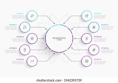 Vector Infographic label design template with icons and 10 options or steps. Can be used for process diagram, presentations, workflow layout, banner, flow chart, info graph.