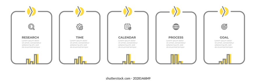 Vector infographic label design template. Timeline concept with icons and 5 options. Can be used for annual report, info graph, web design.