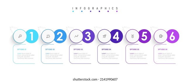 Plantilla de diseño de etiquetas de vectores Infografía con iconos y 6 opciones o pasos. Se puede utilizar para el diagrama de procesos, presentaciones, diseño de flujo de trabajo, banner, diagrama de flujo, gráfico de información.