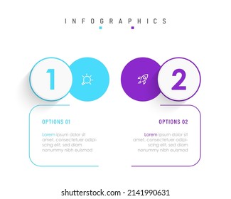 Plantilla de diseño de etiquetas de vectores Infografía con iconos y 2 opciones o pasos. Se puede utilizar para el diagrama de procesos, presentaciones, diseño de flujo de trabajo, banner, diagrama de flujo, gráfico de información.