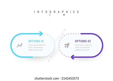 Plantilla de diseño de etiquetas de vectores Infografía con iconos y 2 opciones o pasos. Se puede utilizar para el diagrama de procesos, presentaciones, diseño de flujo de trabajo, banner, diagrama de flujo, gráfico de información.