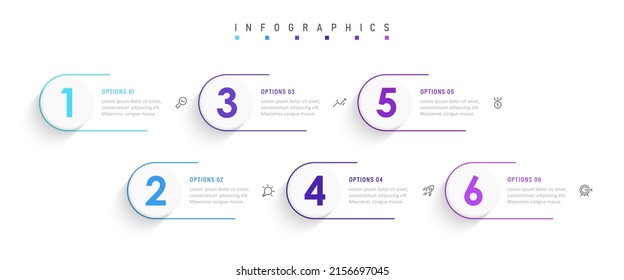 Vector Infographic label design template with icons and 6 options or steps. Can be used for process diagram, presentations, workflow layout, banner, flow chart, info graph.