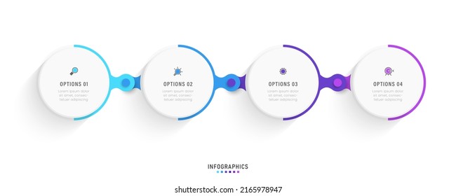 Plantilla de diseño de etiquetas de vectores Infográficos con iconos y 4 opciones o pasos. Se puede utilizar para el diagrama de procesos, presentaciones, diseño de flujo de trabajo, banner, diagrama de flujo, gráfico de información.