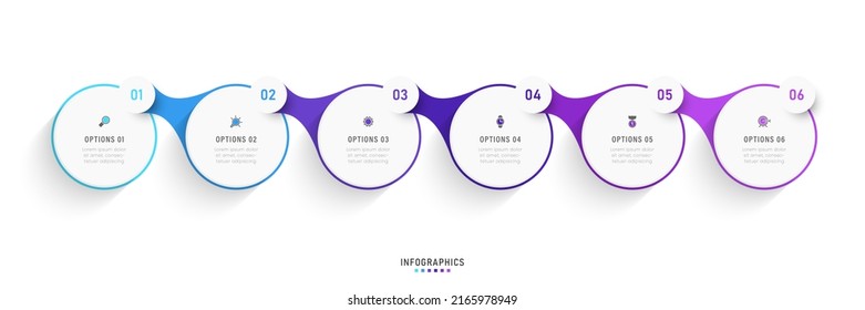 Plantilla de diseño de etiquetas de vectores Infografía con iconos y 6 opciones o pasos. Se puede utilizar para el diagrama de procesos, presentaciones, diseño de flujo de trabajo, banner, diagrama de flujo, gráfico de información.