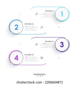 Plantilla de diseño de etiquetas de vectores Infográficos con iconos y 4 opciones o pasos. Se puede utilizar para el diagrama de procesos, presentaciones, diseño de flujo de trabajo, banner, diagrama de flujo, gráfico de información.