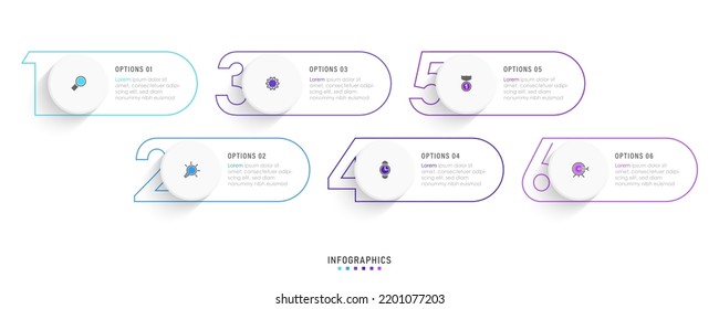 Vector Infographic label design template with icons and 6 options or steps. Can be used for process diagram, presentations, workflow layout, banner, flow chart, info graph.