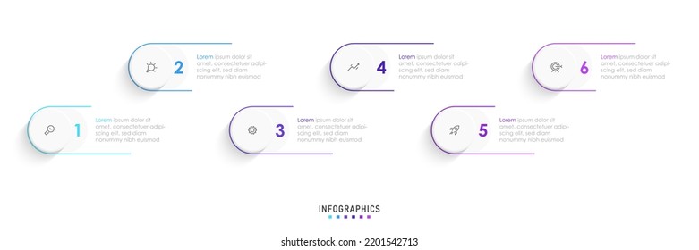 Vector Infographic label design template with icons and 6 options or steps. Can be used for process diagram, presentations, workflow layout, banner, flow chart, info graph. - Shutterstock ID 2201542713