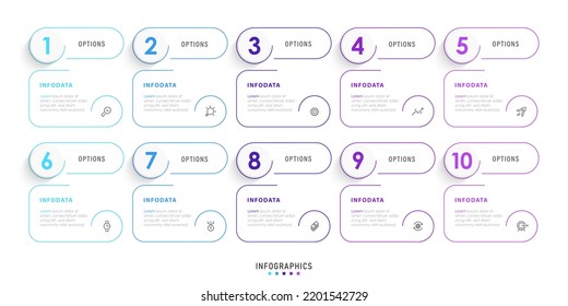 Vector Infographic label design template with icons and 10 options or steps. Can be used for process diagram, presentations, workflow layout, banner, flow chart, info graph.