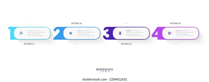 Design-Vorlage für Vektorgrafiken mit Symbolen und 4 Optionen oder Schritten. Kann für Prozessdiagramm, Präsentationen, Workflow-Layout, Banner, Flussdiagramm, Infografik verwendet werden.