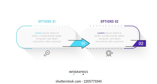 Plantilla de diseño de etiquetas de vectores Infografía con iconos y 2 opciones o pasos. Se puede utilizar para el diagrama de procesos, presentaciones, diseño de flujo de trabajo, banner, diagrama de flujo, gráfico de información.
